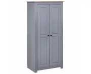 Stylish Grey Solid Wood Compact Wardrobe with Shelf and Hanging Rod