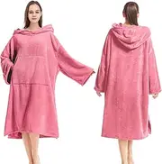 MUTAO Surf Poncho Changing Robe, Super Soft Swimming Poncho Changing Towel with Pocket and Hood for Outdoor Indoor (Pink)