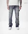 Customized Acid Washed JEANS Thrashed Distressed Stacked Flare Jeans Men's