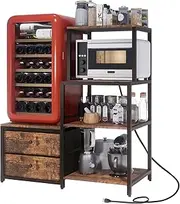 Cooday Mini Fridge Cabinet Stand with Power Outlet, Kitchen Bakers Rack with Storage Drawers, Coffee Bar Cabinet for Kitchen, Microwave & Mini Fridge Stand, Storage Shelves for Home, Office & Dorm