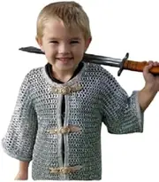 OWKEES Medieval Chainmail Shirt 6-10 yrs Size Flat Riveted with Warsaw Kids Halloween