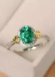 2.10 Ct Oval Cut Natural Emerald Diamond Anniversary Ring14K solid white gold