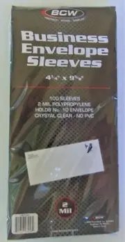 BUSINESS ENVELOPE SLEEVES BY BCW, 4 1/4 BY 9 5/6” 200 SLEEVES, TWO PACKS OF 100