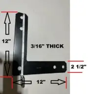 Black Plate Corner Bracket Flat 12 Inch legs X 2.5 inch wide 3/16 inch thickness