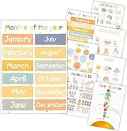 8 Boho Educational Posters for Toddlers, Pre K Learning Posters for Toddlers 3-5, Months of the Year, Numbers, Alphabet Posters Kindergarten Homeschool Supplies (Laminated)