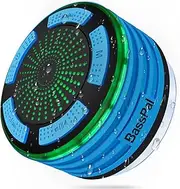 BassPal Shower Speaker Waterpoof IPX7, Portable Wireless Bluetooth Speakers with Radio, Suction Cup & LED Mood Lights, Super Bass HD Sound Perfect Pool, Beach, Bathroom, Boat, Outdoors (01.Blue)