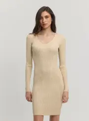 GUESS Women's Beige Isabella Knit Midi Dress Size: Small, Spandex