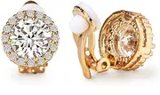 A+O Clip on Earrings, Round Crystal Stud Clip Earrings in Gold, Rose-Gold, Silver