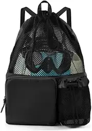 ReignSword Large Capacity Mesh Swim Backpack with Pocket Drawstring, Waterproof Beach Bag for Swimming, Gym, and Workout Gear (Black)
