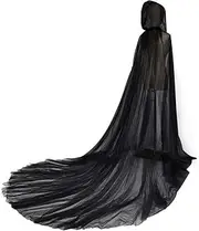 Proumhang Full Length Tulle Hooded Cloak for Women and Girls, Halloween Retro Solid Color Cape,Vampire Bride Dress,Wicked Witch Gothic Cloak,Ghost Haunted Costume,One Size