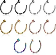 [AHQiZFX] 10 pcs Fake Lip Piercing, 20G Fake Nose Piercing Fake Lip Ring, Stainless Steel Clip on Nose Ring, Fake Snake Bite Piercing Clip Lip Ring, Non Piercing Fake Nose Ring for Women Men, 5 Colors,