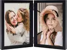4X6 Double Picture Frames Hinged Folding Photo Frames Vertical Stand Frames (Bla