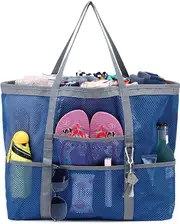 Blue Mesh Beach Bag Beach Tote Beach Toy Bag Waterproof Sandproof Pool Bag Beach Travel Bag