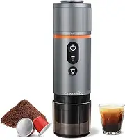 [CONQUECO] Portable Espresso Machine Travel - 12v Car Coffee Maker with Battery for Camping - Small Electric - 3 Mins Heating - Rechargeable USB Charging (Silvery)