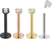 [Pierced Koala] 2PCS Titanium 18G Internally Threaded Flat Back Gem Stud Earrings Labret Tragus Cartilage Lip Monroe Conch Body Piercing Jewellery