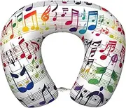 SKKNT Colorful Music Notes Print Lightweight Travel Neck Pillow U-Shaped Memory Foam Head Neck for Airplanes