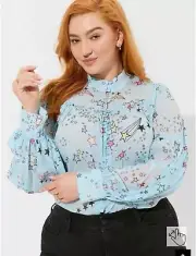 Torrid Blouse Women's 2X Chiffon Button Up Bishop Sleeve $55 NEW