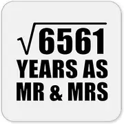 [Designsify] Gifts, 81st Anniversary Square Root of 6561 Years As Mr & Mrs, Drink Coaster Mat Wipe-Clean Non-Slip Non-Skid Cork Back, for Birthday Mom Dad Parents Fathers Mothers Day Party