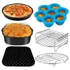 6Pcs Air Fryer Baking Rack Stainless Steel Silicone Reusable Pizza Cake BBQ