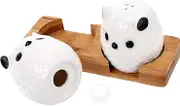 ZUNOXAZ 2pcs Owl Shaped Ceramic Spice Shaker with Tray Condiment Container for Salt and Sugar Elegant Kitchen Storage for Home and Restaurant Use