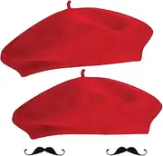 [UTOWO] Frenchman Beret Women Men, Mustache Halloween Mime Costume Accessory Beanie Caps Classic Wool Winter French Hat Free Size