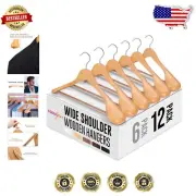12 Natural Wood Hangers with 360° Swivel Hook - Heavy Duty for Men’s Clothing