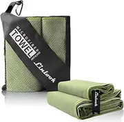 Microfiber Travel Towel Set (160x80 cm + 80x40 cm)- Quick Dry Towel Compact and Lightweight Sweat Towel for Camping Hiking Gym Yoga Beach Sports Swimming 2Pack