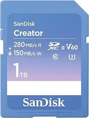SanDisk Creator SDXC 280/150MB/s U3 V60 RPD-2 UHS-II 1 TB Memory Card, Blue