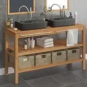 Generic Bathroom Vanity Cabinet Solid Wood Teak with Sinks Marble Black,3058180