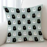 Black and White Lucky Cats Cushion Cover
