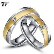 TT 14K Gold GP S.Steel Eternity CZ Wedding Band Ring Size 5-15 Men&Women Couple