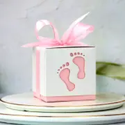 Baby Footprint Baby Shower Favour Boxes 10pk - Pink