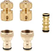 5PCS Brass Garden Hose Connectors Kit - 2 Quick Connect 1/2" End, 2 Tap Connectors 1/2", 1 Double Male Connector for Joining Pipe Fittings