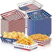 Geefuun 50Packs Fourth/4th of July Paper Food Trays Decorations Disposable Serving Plates Memorial Independent Day Birthday Party Supplies