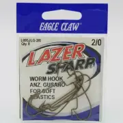Eagle Claw Lazer Sharp Worm Hooks L095JLG Size 2/0 8 Pack