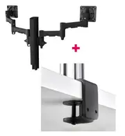 Atdec AWMS-2-4640 Dual Monitor Swing Arms on 400mm Post / 12kg (26.5lb) Flat Screens, 10kg (22lb) Curved Screens + F Clamp Desk Fixing, Black AWMS-2-4640-F-B