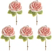 5pcs Rose Resin Golden Wall Hooks Wall Mounted Flower Iron Hooks Hanging Coat