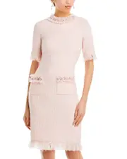 Teri Jon by Rickie Freeman Embellished Fringe Trim Tweed Sheath Dress