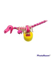 Vintage Wooden Push Puppet Collapsing Dinosaur Pink