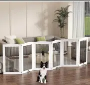 Free Standing Dog Gate,6 Panel 32" Height Foldable Dog Fences Indoor, Extra Wide
