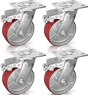 Castor Wheels, 150mm Heavy Duty Casters Set of 4 - ASRINIEY Locking Castors with No Noise Polyurethane on Steel Wheels, Swivel Plate Castor with Brake for Toolbox Workbench, 2268Kg Total Capacity