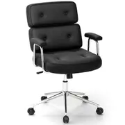 Costway Executive Office Chair PU Leather Upholstered Gaming Desk Chair Height Adjustable Swivel Chair Black