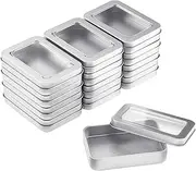 [TecUnite] 24 Packs Metal Tin Box Clear Top Tins Box Empty Storage Tins Case Rectangle Containers Can with Large Clear Window for Candles, Candies, Gifts, Balms and Treasures, Silver