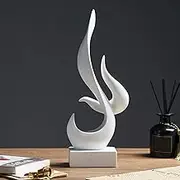 AWNR White Flame Abstract Sculpture Resin Art Statue Modern Home Decor for Living Room TV Stand Office Shelf Accents Minimalist Figurines Centerpiece Table Decorations