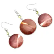 Red Mookaite & Peridot 925 Sterling Silver Pendant Earrings Jewelry Set T-1010