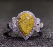 2.44CT Real Citrine Pear Shape 14K 2-Tone Gold Over Engagement Halo Jewelry Ring