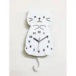 【臺灣製造】寵物 可愛白貓 搖擺掛鐘
