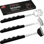 Yeipis 3 Pack Different Back Scratcher Metal Portable Telescoping Back scratchers with Rubber Handles, Extendable Back Massager Tool with Beautiful Box, Gifts for Men Women Kids Adults