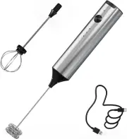 Milk Frother Handheld Rechargeable Stainless Steel Frother Wand Drink Mixer E...