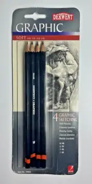 4 Pack Derwent Graphic Soft Pencils HB 2B 4B 6B Item #39005 Sketching Artist